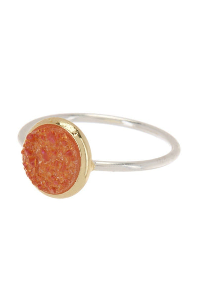 Peach Druzy Quartz 2-Tone Ring - SF