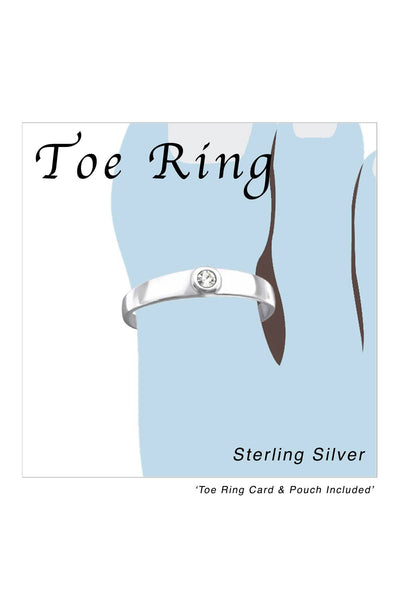 Sterling Silver Round Adjustable Toe Ring With Crystal - SS