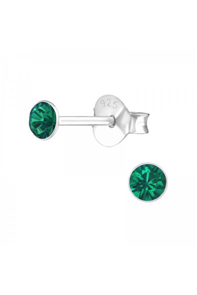 Sterling Silver Round 3mm Ear Studs With Crystals - SS