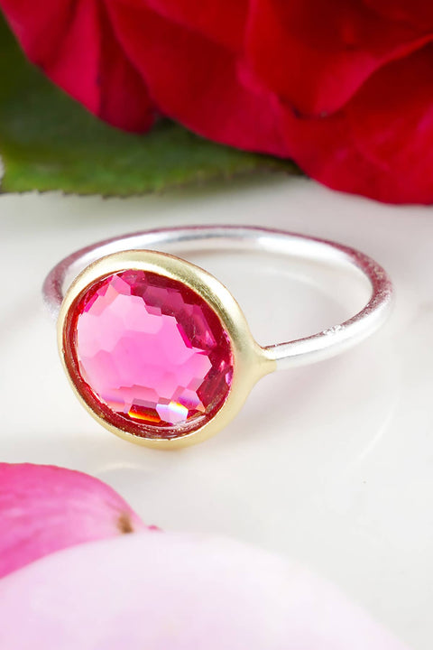 Raspberry Crystal 2 Tone Clad Ring - SF