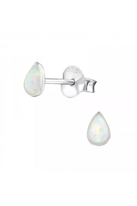 Sterling Silver Pear Ear Studs With Synthetic Opal - SS