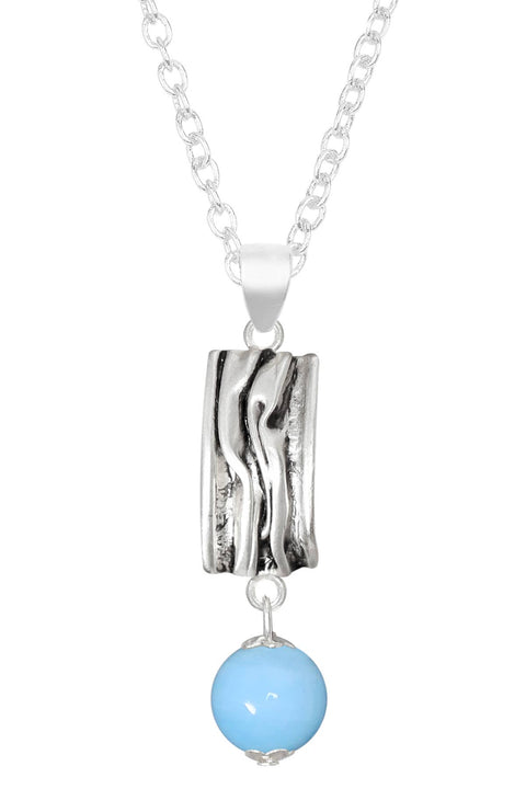 Blue Murano Glass & Textured Rectangle Pendant Necklace - SF