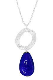 Blue Murano Glass & Hammered Hoop Pendant Necklace - SF