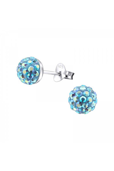 Sterling Silver Roud Ear Studs With Crystal - SS