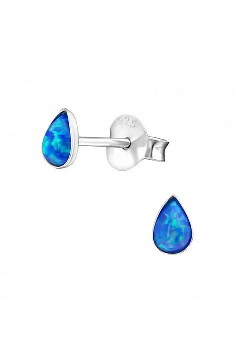 Sterling Silver Pear Ear Studs With Synthetic Opal - SS