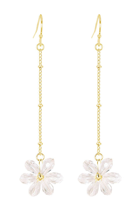 Clear Austrian Crystal Flower Bloom Dangle Earrings - GF