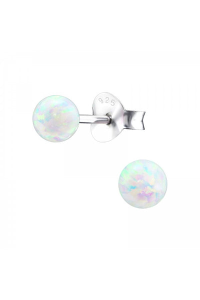 Sterling Silver Ball Ear Studs With Opal - SS