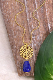 Lapis & Daisy Disc Pendant Necklace - GF