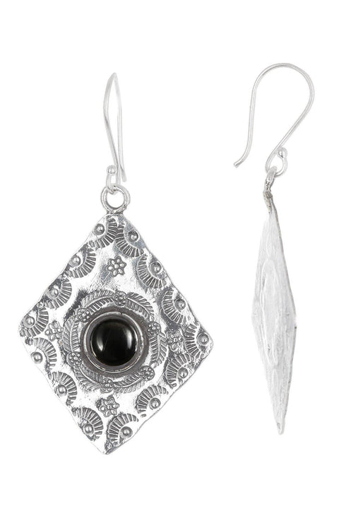 Onyx Hammered Drop Earrings - SF