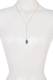 Swiss Blue Crystal Wire Wrapped Y Necklace - GF