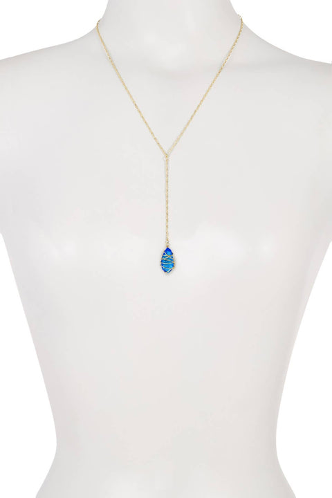 Swiss Blue Crystal Wire Wrapped Y Necklace - GF