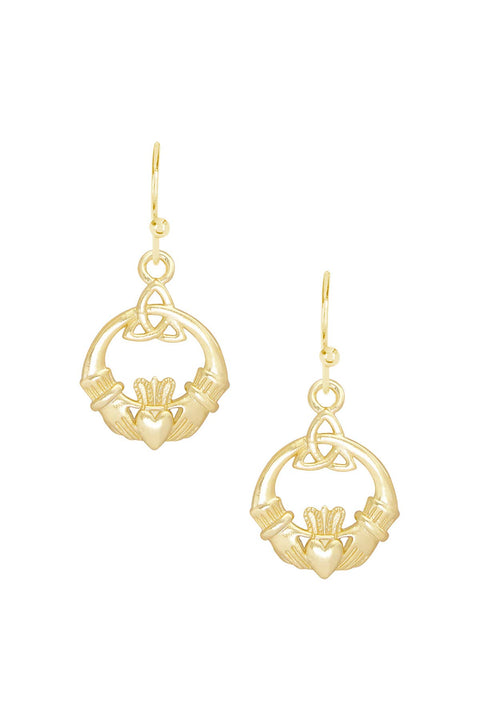 14k Gold Plated Irish Claddagh Drop Earrings - GF