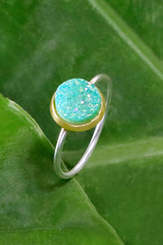 Teal Druzy Quartz 2-Tone Ring - SF