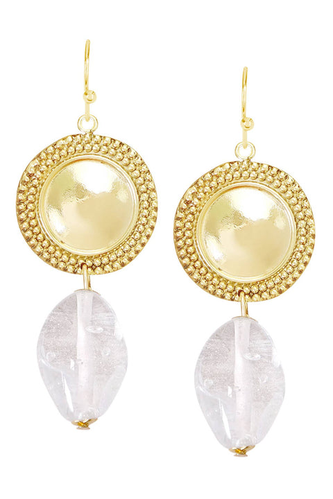 Clear Murano Glass & Vintage Disc Drop Earrings - GF