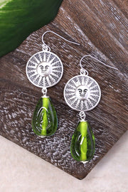 Peridot Murano Glass & Aztec Sun Drop Earrings - SF