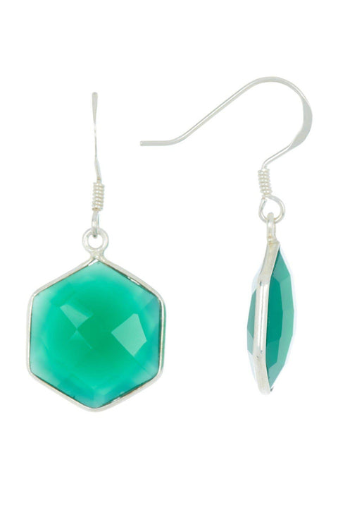 Sterling Silver & Green Onyx Octagon Drop Earrings - SS