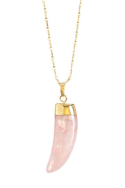 Rose Quartz 30" Horn Pendant Necklace - GF