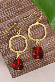 Red Murano Glass & Freeform Drop Earrings - GF