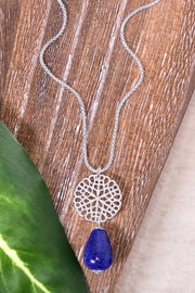 Lapis & Daisy Disc Pendant Necklace - SF