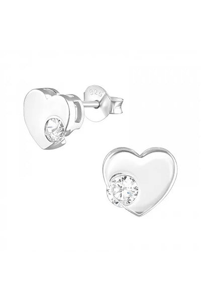 Sterling Silver Heart Ear Studs With Cubic Zirconia - SS