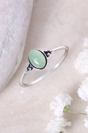 Sterling Silver & Green Aventurine Oval Cabochon Ring - SS