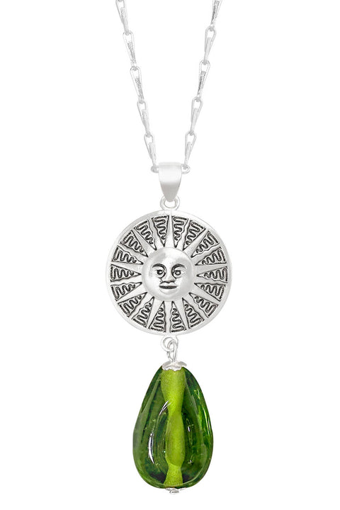 Peridot Murano Glass & Aztec Sun Pendant Necklace - SF