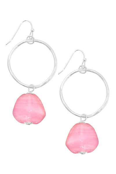 Pink Murano Glass & Hoop Drop Earrings - SF