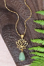 Green Aventurine & Lotus Pendant Necklace - GF