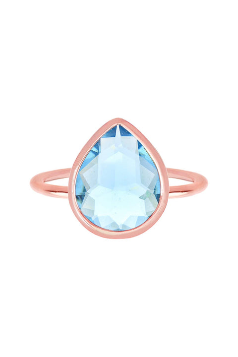 Sky Blue Crystal Ring In Rose Gold - SF