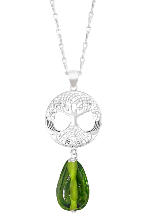 Peridot Murano Glass & Tree Of Life Pendant Necklace - SF