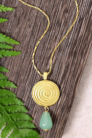 Green Aventurine & Swirl Disc Pendant Necklace - GF