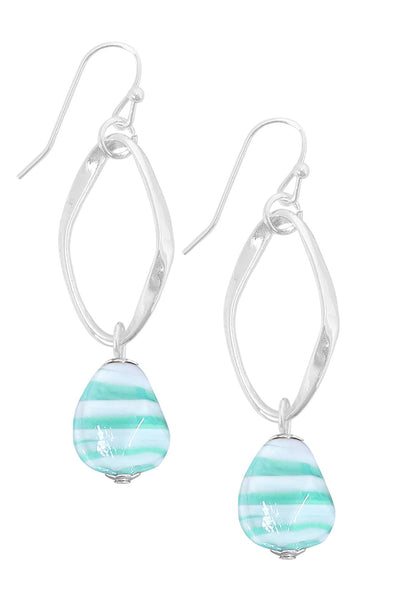 Green Murano Glass & Freeform Hoop Drop Earrings - SF