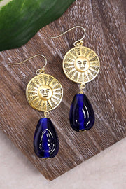 Blue Murano Glass & Aztec Sun Drop Earrings - GF