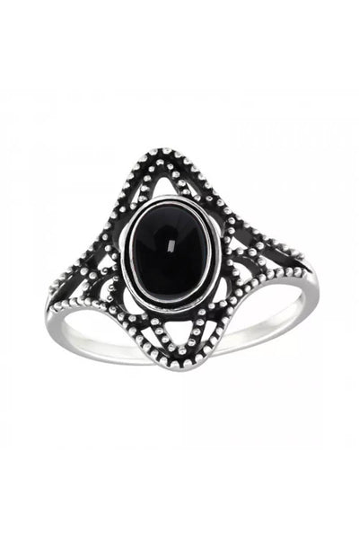 Sterling Silver & Black Onyx Filigree Ring - SS