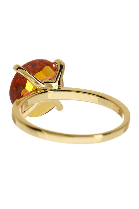 Amber Crystal Prong Set Round Ring - GF