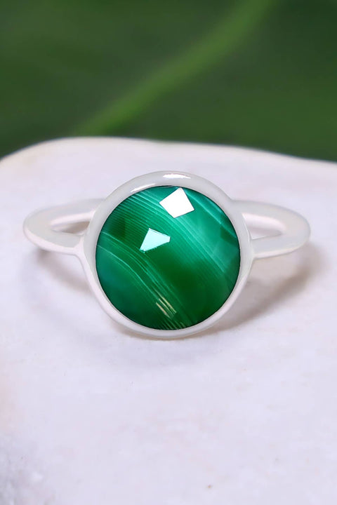 Green Lace Agate Round Ring - SF