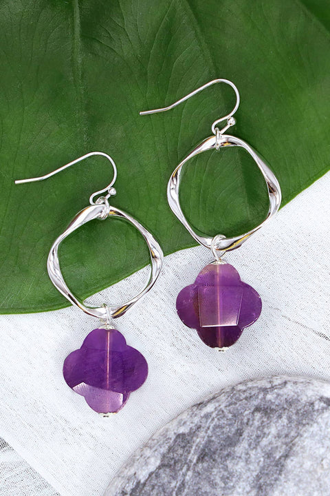 Amethyst & Freeform Hoop Drop Earrings - SF