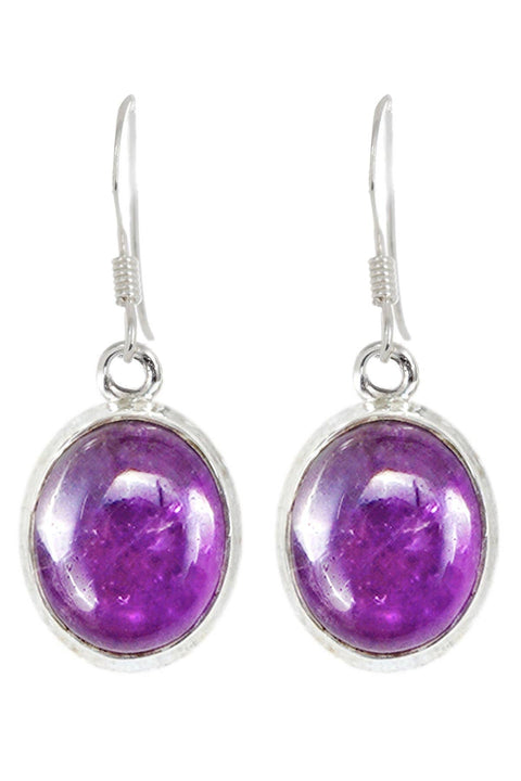 Sterling Silver & Amethyst Oval Drop Earrings - SS