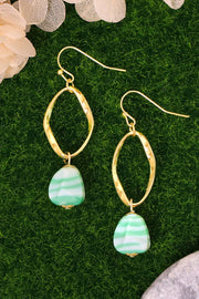 Green Murano Glass & Freeform Hoop Drop Earrings - GF