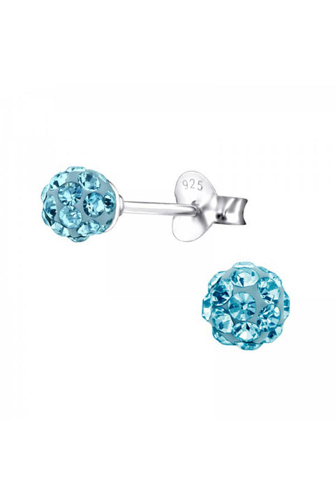 Sterling Silver Ball Ear Studs With Crystal - SS