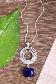 Blue Murano Glass & Swirl Disc Pendant Necklace - SF