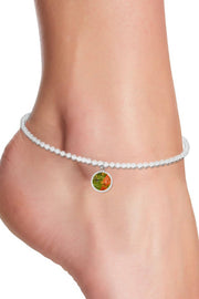 Unakite Beaded Round Charm Anklet - SF