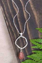 Strawberry Quartz & Orbit Pendant Necklace - SF