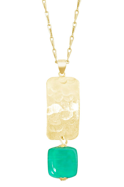 Green Murano Glass & Hammered Rectangle Necklace - GF