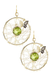 Peridot Crystal & Butterfly Dreamcatcher Drop Earrings - GF