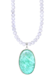 Crystal Quartz Beads Necklace With Amazonite Pendant - SF