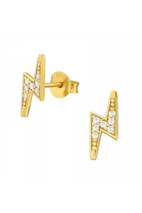 Sterling Silver Lightning Bolt Ear Studs With CZ - VM