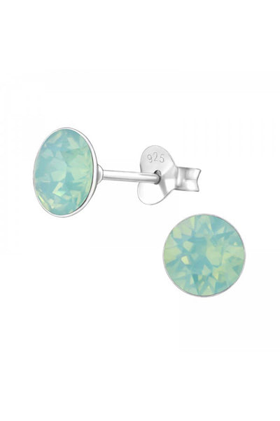 Sterling Silver Round Ear Studs With Genuine Crystals - SS