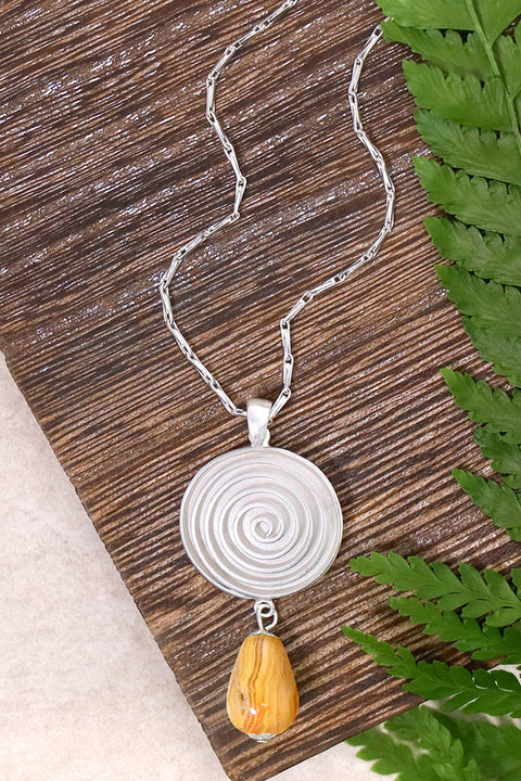 Crazy Lace Agate & Swirl Disc Pendant Necklace - SF