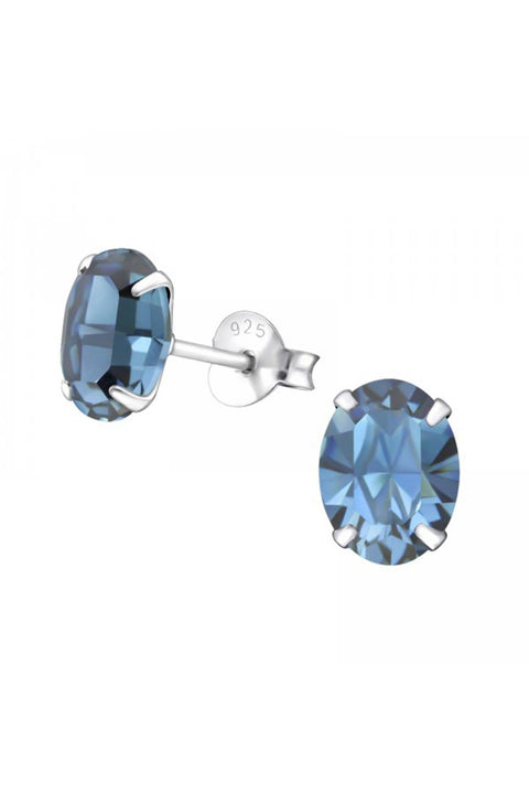 Sterling Silver Oval Ear Studs With Genuine Crystals - SS